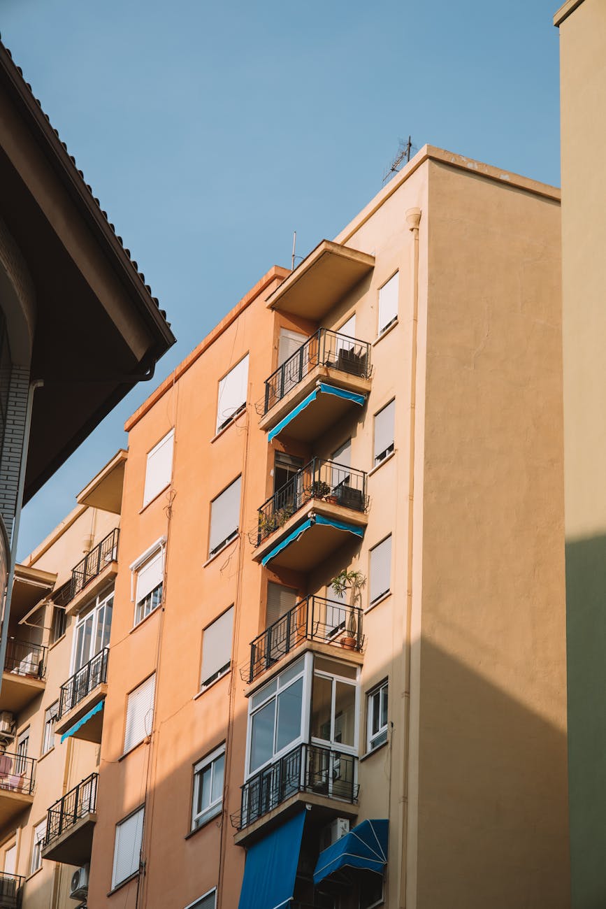 Apartment building in Valencia under a clear sky